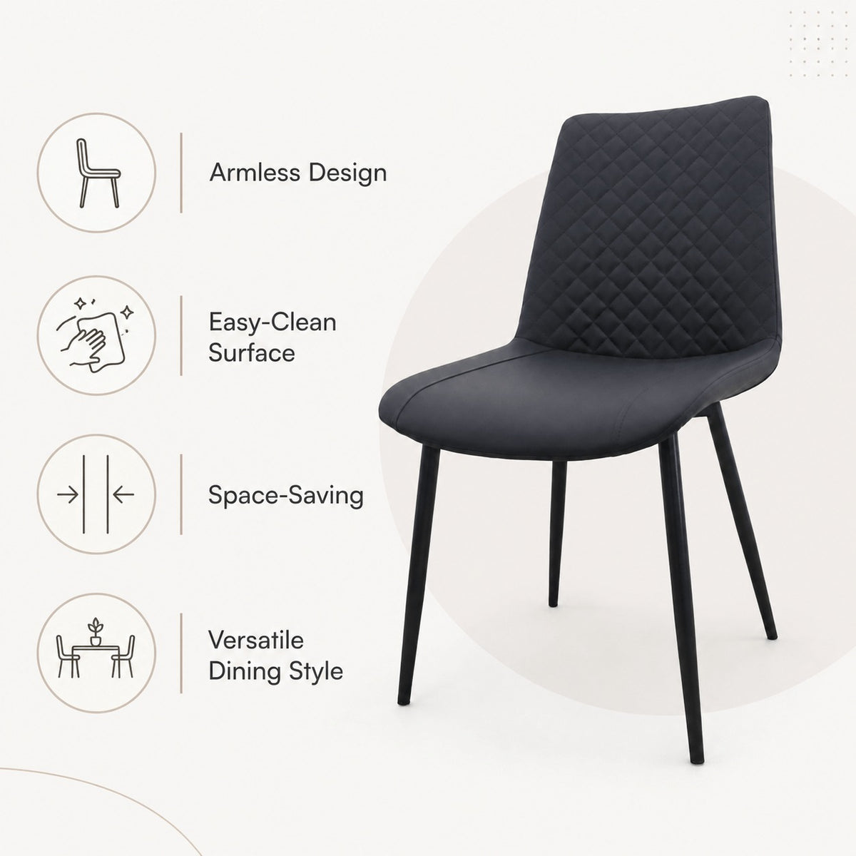 Black PU Leather Dining Chairs 1/2/4 Set, Metal Leg Accent Chairs