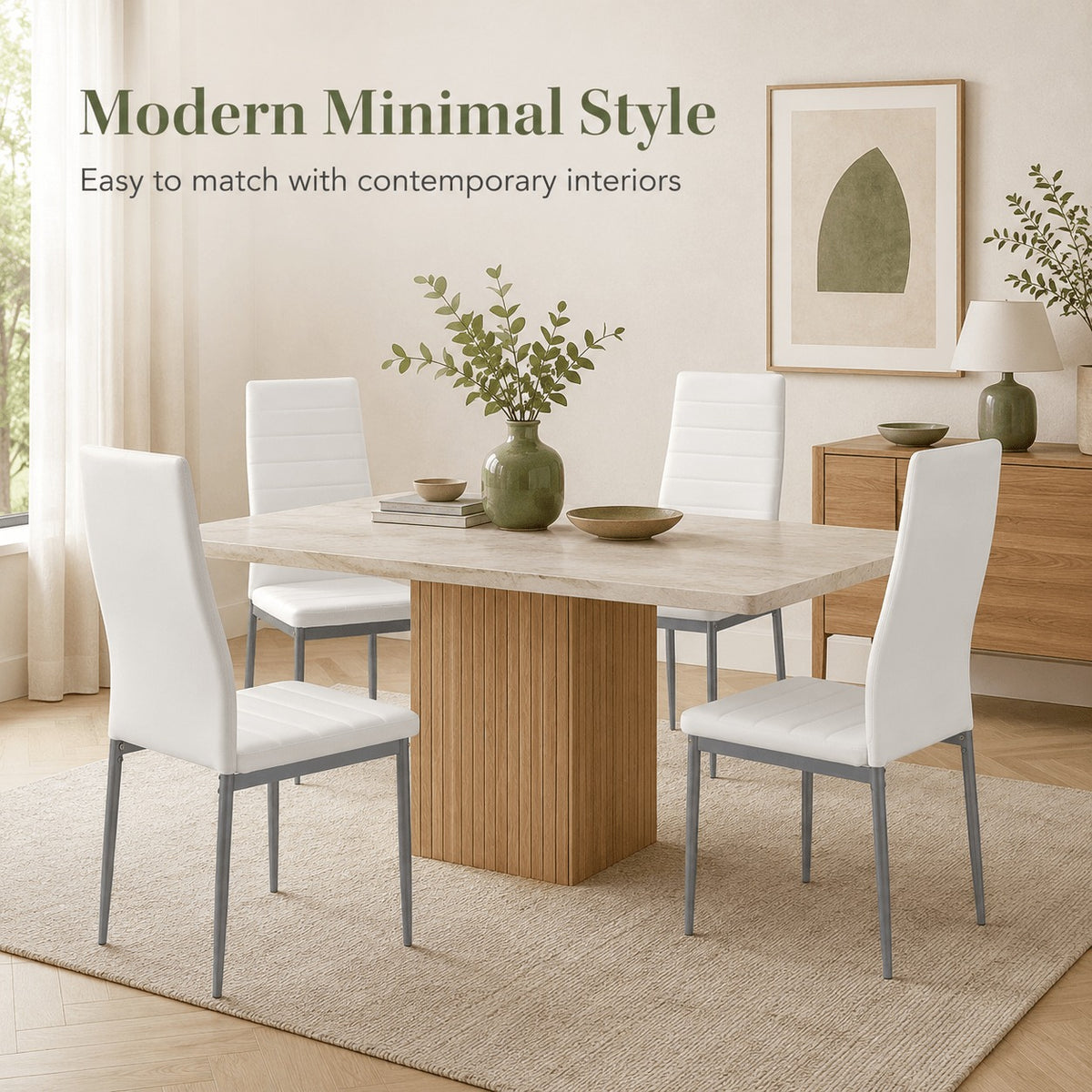 Leather Upholstered Dining Chairs, Metal Leg Kitchen Side Chairs with Thick Cushions, Set 1/2/4