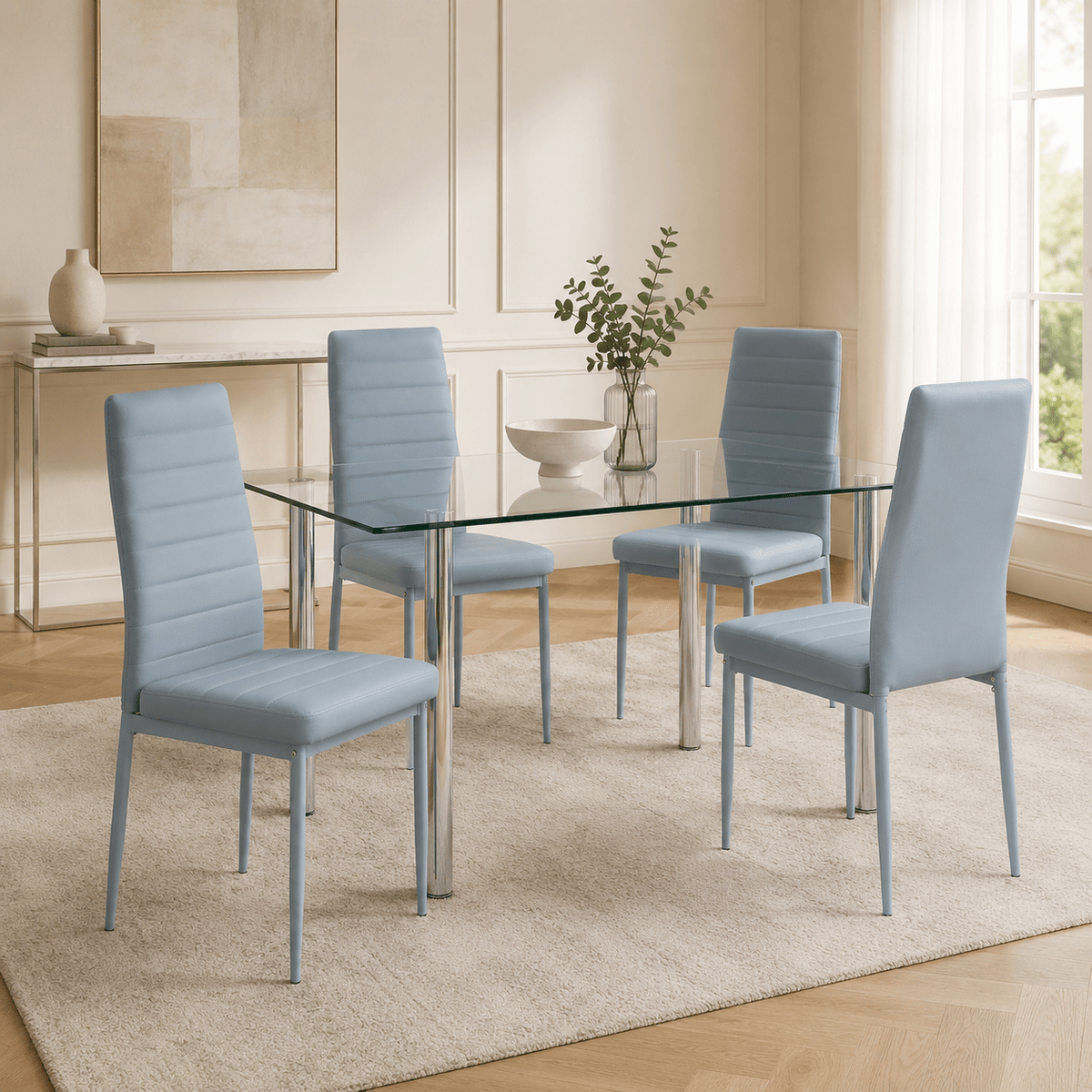 Leather Upholstered Dining Chairs, Metal Leg Kitchen Side Chairs with Thick Cushions, Set 1/2/4