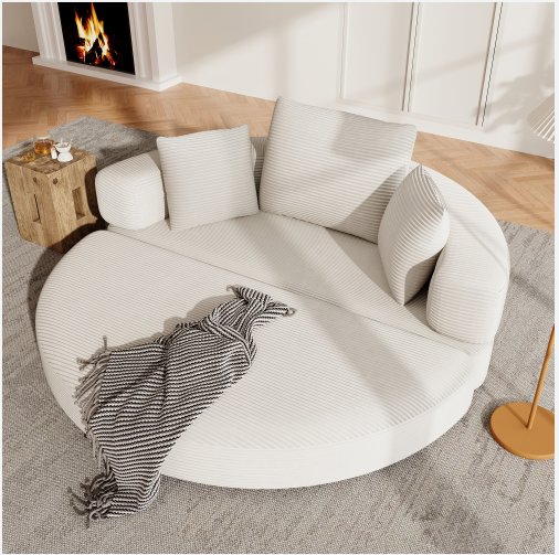 White Oversized Round Lazy Bean Bag Sofa  Soft Fluffy Floor Lounge Couch for Living Room Bedroom