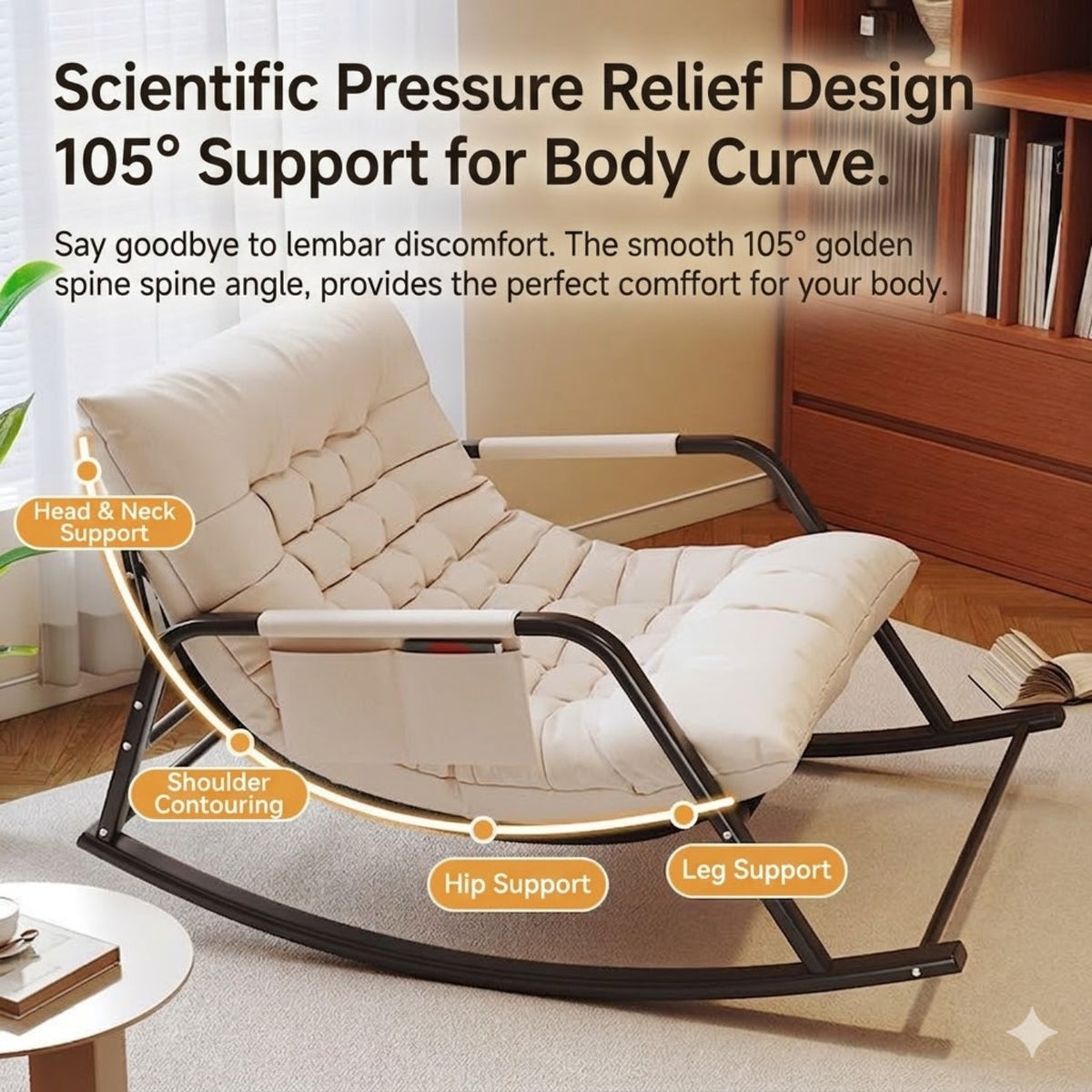 Ergonomic Linen Glider Rocker Recliner with Armrests for Indoor Use