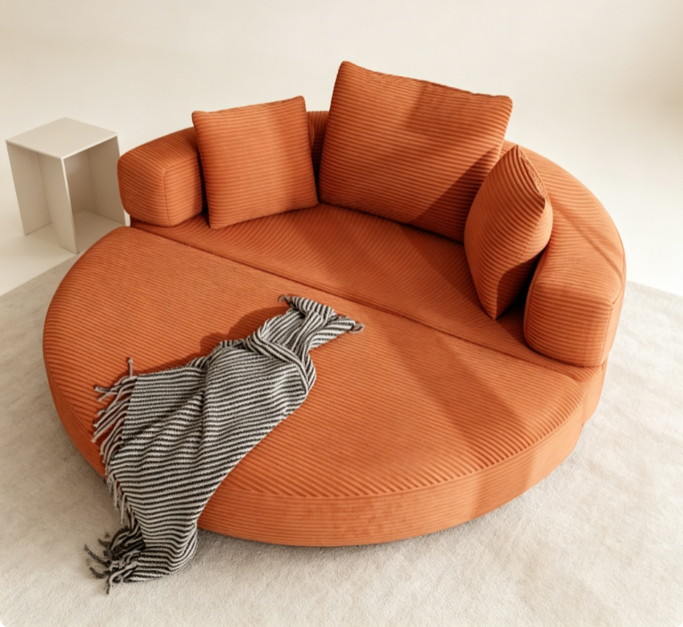 White Oversized Round Lazy Bean Bag Sofa  Soft Fluffy Floor Lounge Couch for Living Room Bedroom