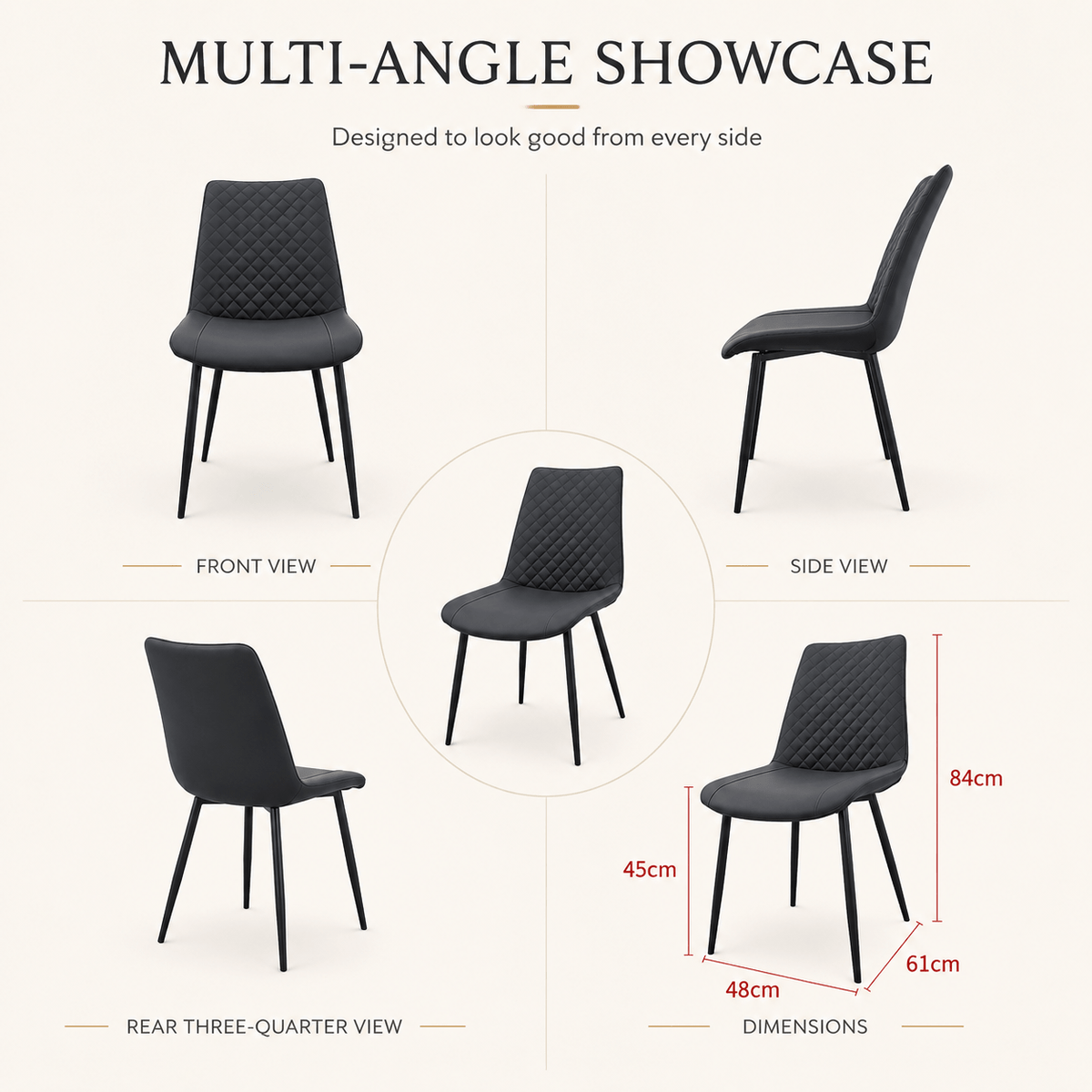 Black PU Leather Dining Chairs 1/2/4 Set, Metal Leg Accent Chairs