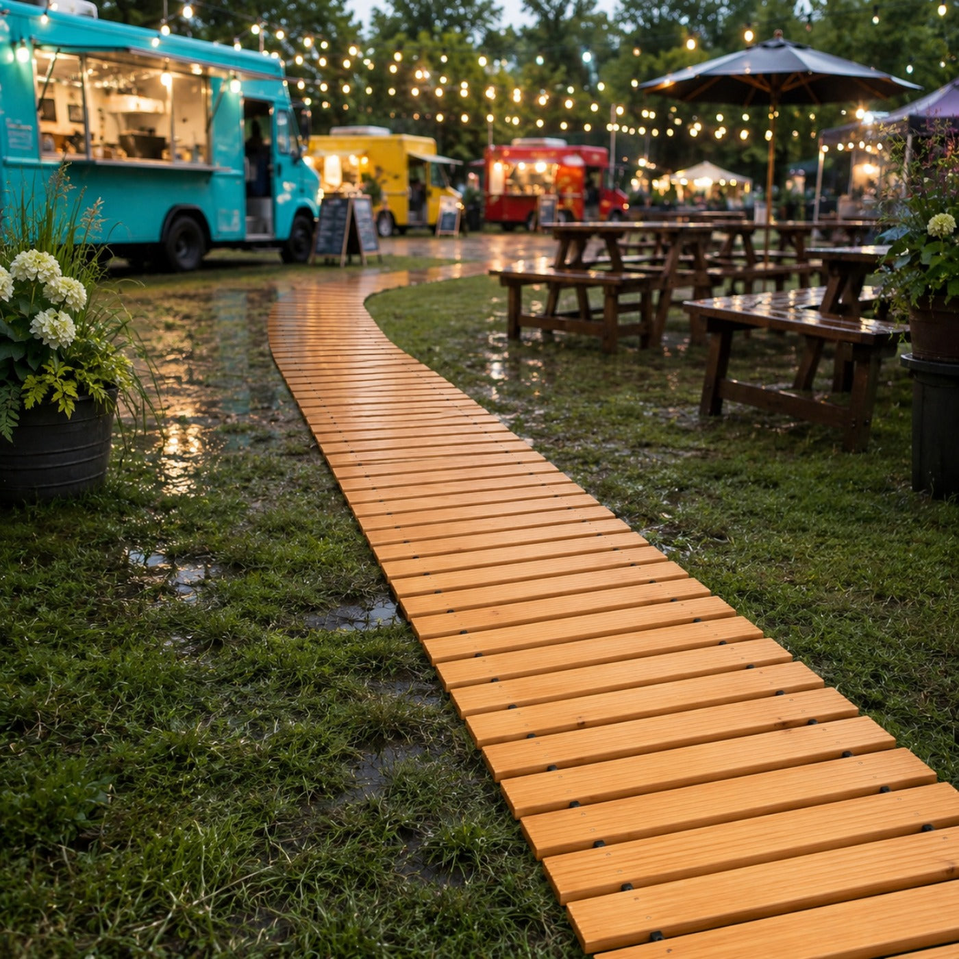 Roll-Up Natural Hardwood Garden Pathway Mat, Weather Resistant Outdoor Wooden Walkway, Multiple Sizes 8/10/12FT, Natural & Brown Color Options