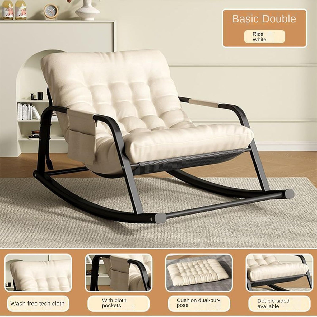 Ergonomic Linen Glider Rocker Recliner with Armrests for Indoor Use