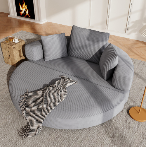 White Oversized Round Lazy Bean Bag Sofa  Soft Fluffy Floor Lounge Couch for Living Room Bedroom