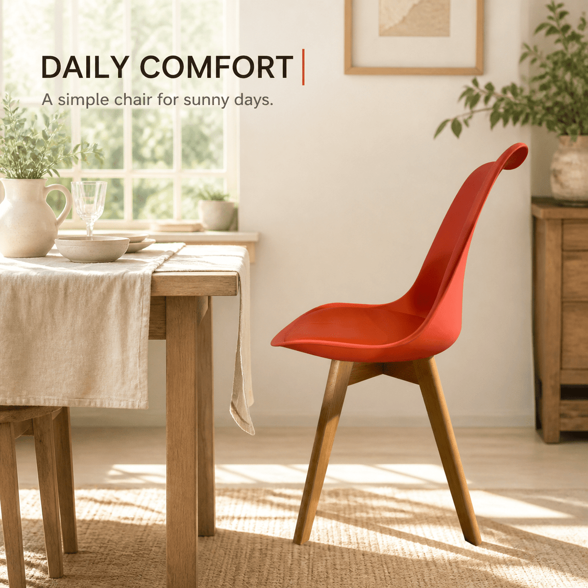 Red PU Dining Chairs 1/2/4 Pack, Wood Leg Minimalist Accent Chairs