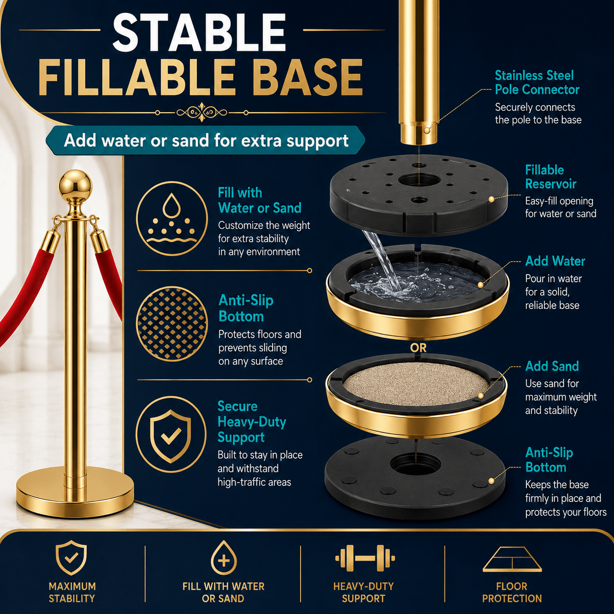 Crowd Control Stanchion Multiple Styles | Retractable Belt & Velvet Rope Queue Barrier Posts for Events, Weddings, Red Carpet & Venue Line Management