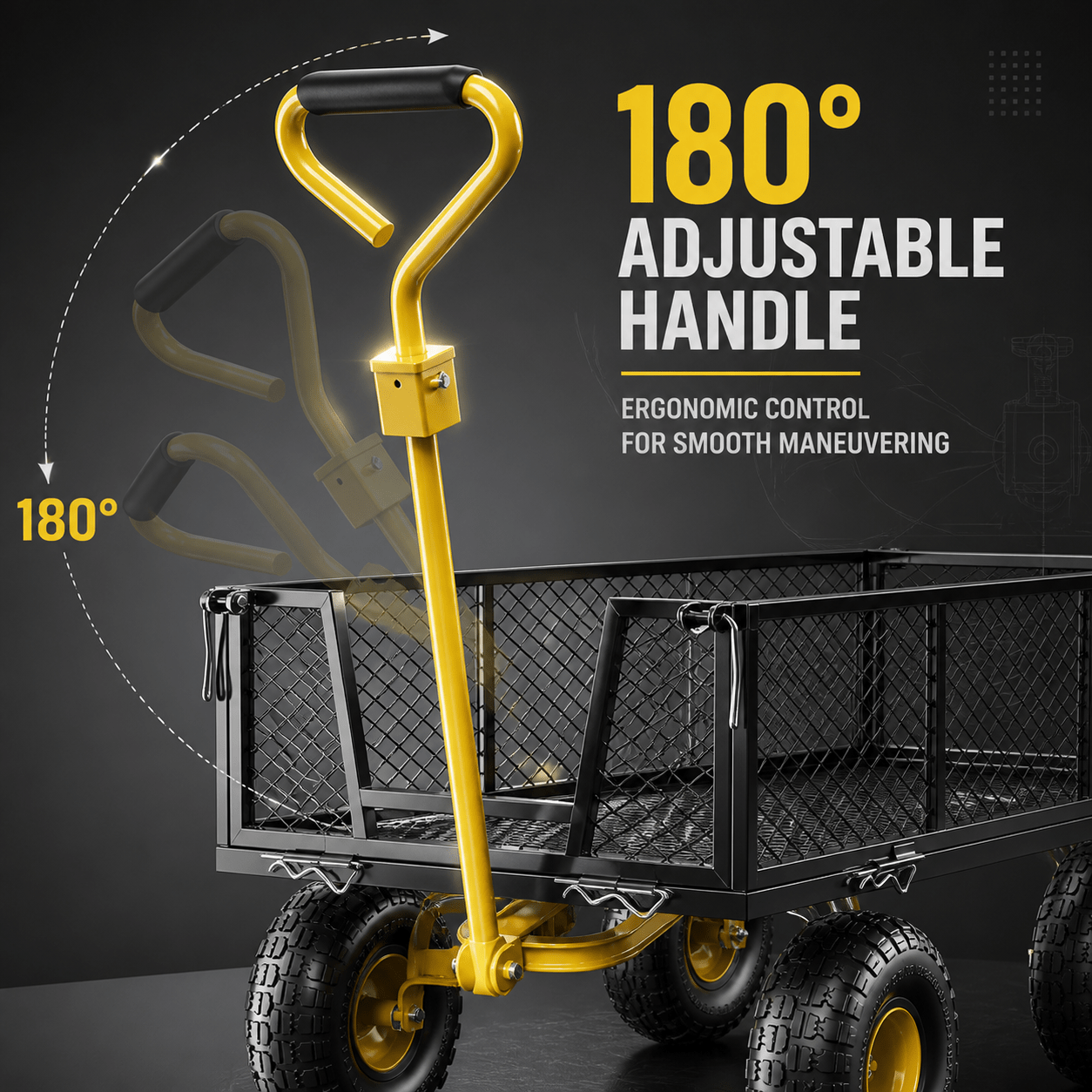 500kg Steel Hand Truck & Utility Cart, Side-Loading Multi-Purpose Trolley, Heavy-Duty Outdoor Wagon for Rural, Garden and Warehouse Loading