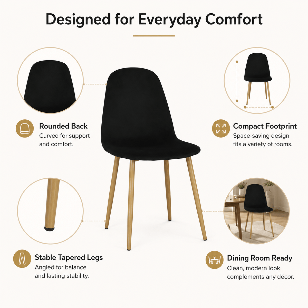 Mid-Century Fabric Dining Chairs 1/2/4, Gold Metal Legs Indoor & Outdoor