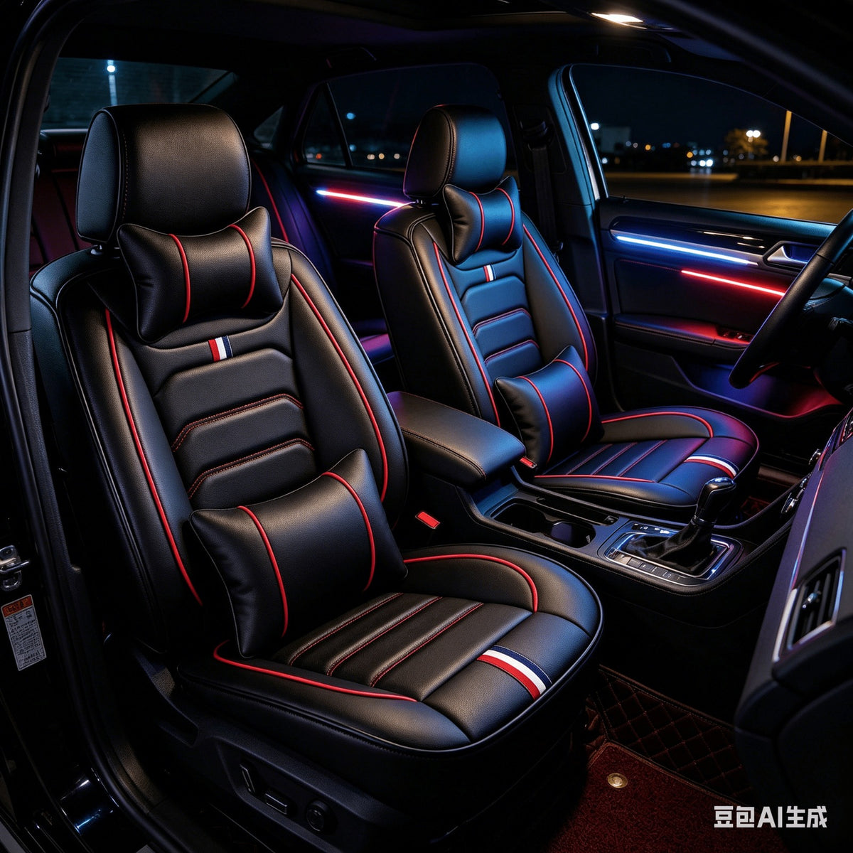 Universal Full Set 5 Car Seat Covers for 5-Seater Vehicles, Waterproof Faux Leather Auto Seat Cushion Protector, Multiple Styles Black Red Pink Blue Orange Gray Car Seat Covers Interior Decoration for Sedan SUV Van Pickup Truck