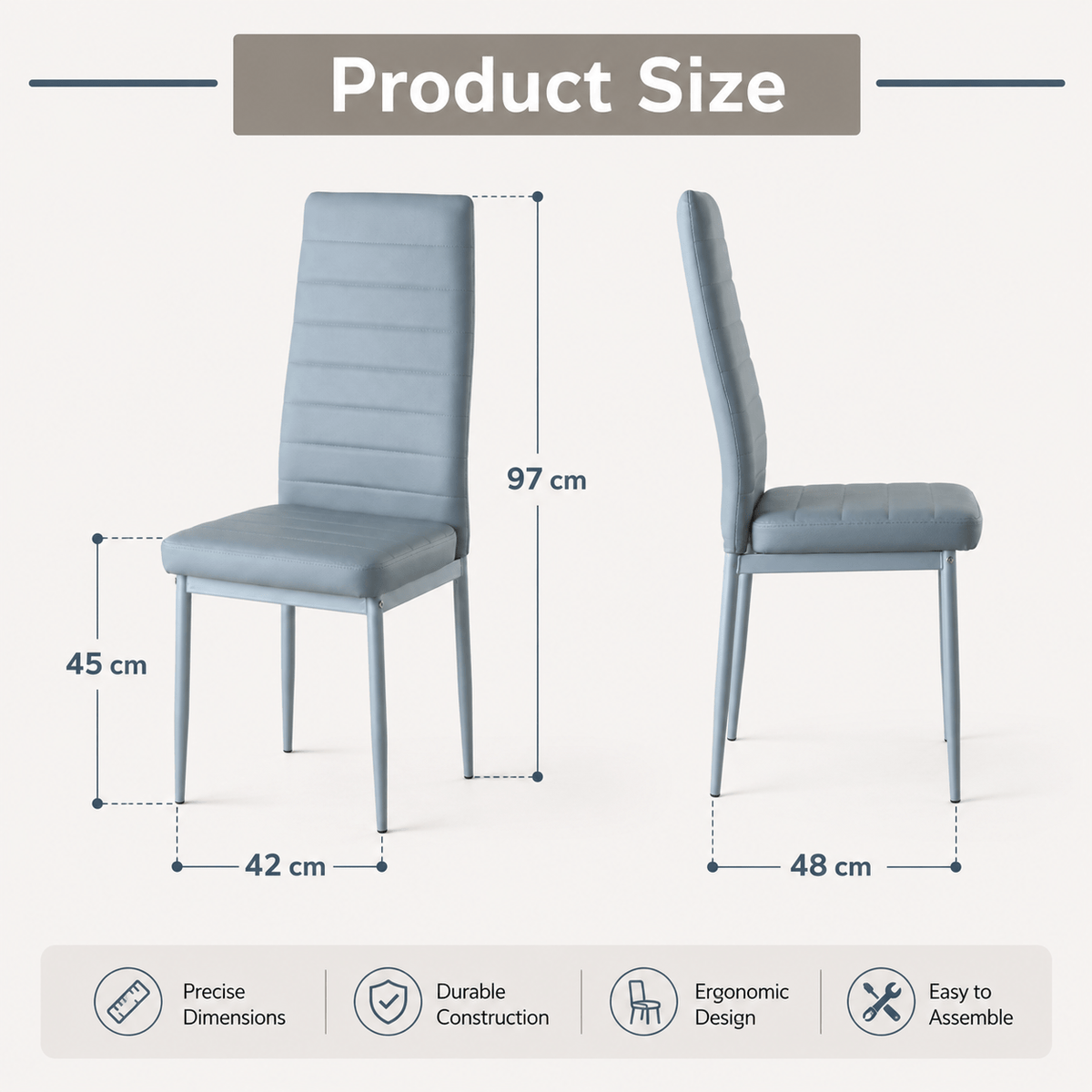 Leather Upholstered Dining Chairs, Metal Leg Kitchen Side Chairs with Thick Cushions, Set 1/2/4