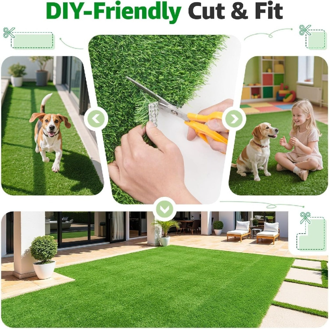 15mm Spring Artificial Grass, Green Synthetic Turf with Complete Installation Kit for Garden, Patio & Outdoor Decor