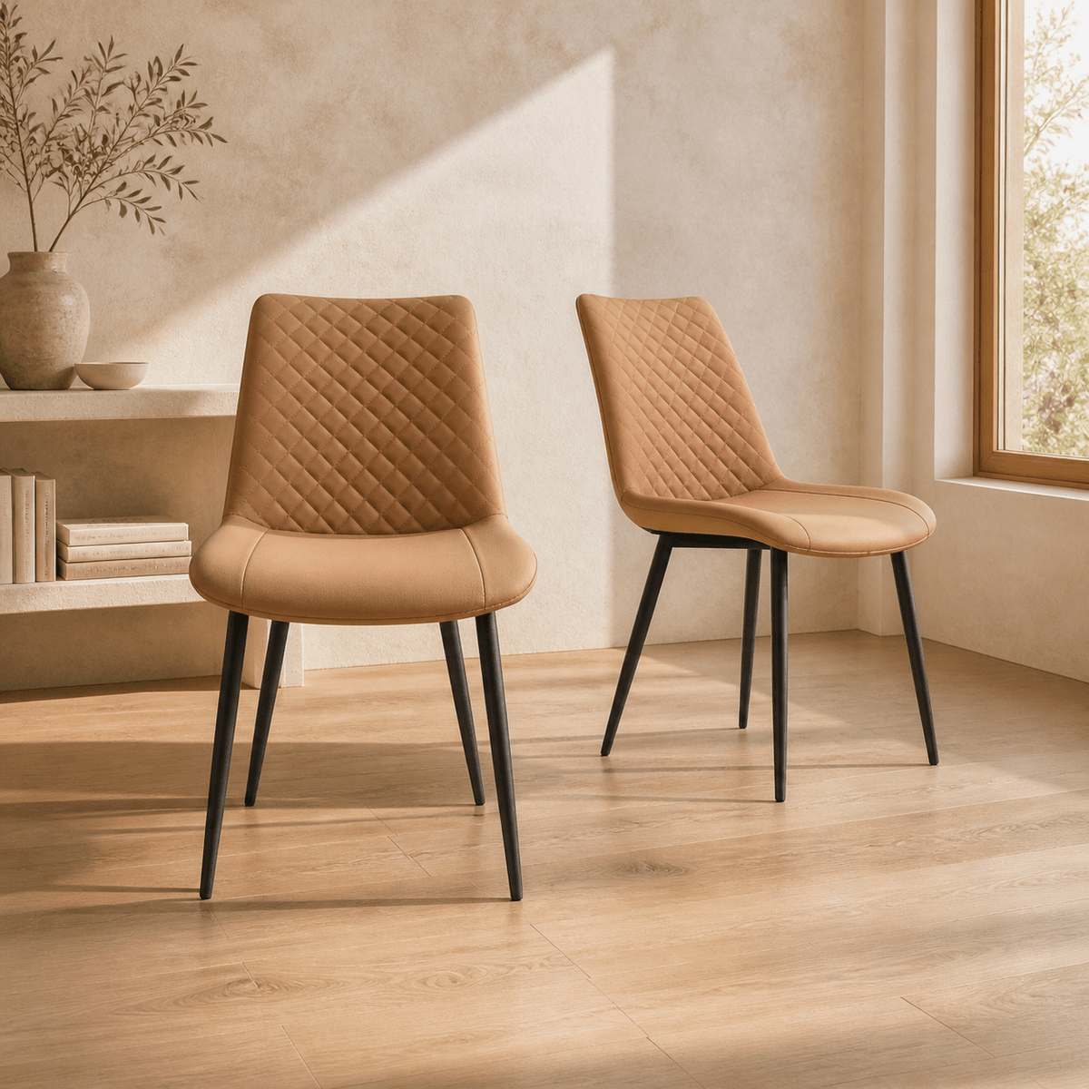 Black PU Leather Dining Chairs 1/2/4 Set, Metal Leg Accent Chairs