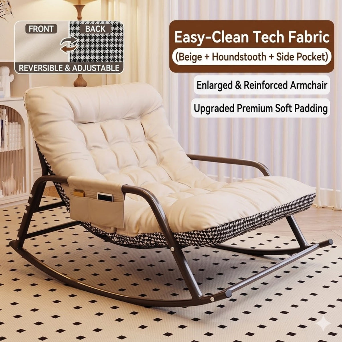 Ergonomic Linen Glider Rocker Recliner with Armrests for Indoor Use