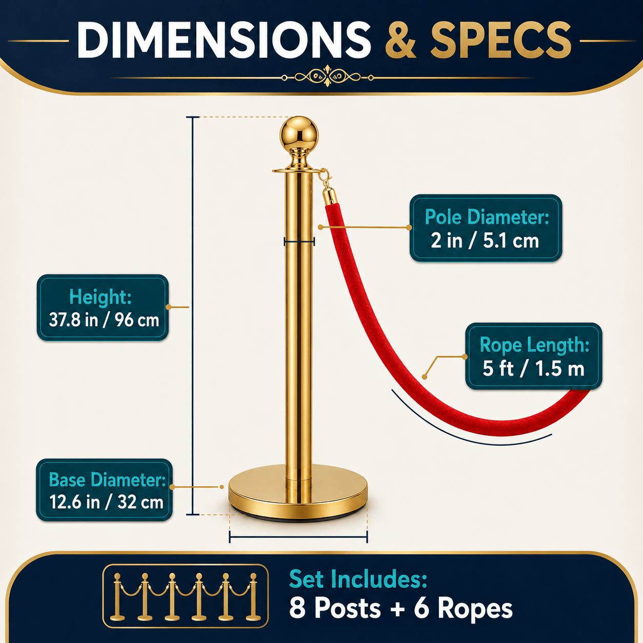 Crowd Control Stanchion Multiple Styles | Retractable Belt & Velvet Rope Queue Barrier Posts for Events, Weddings, Red Carpet & Venue Line Management