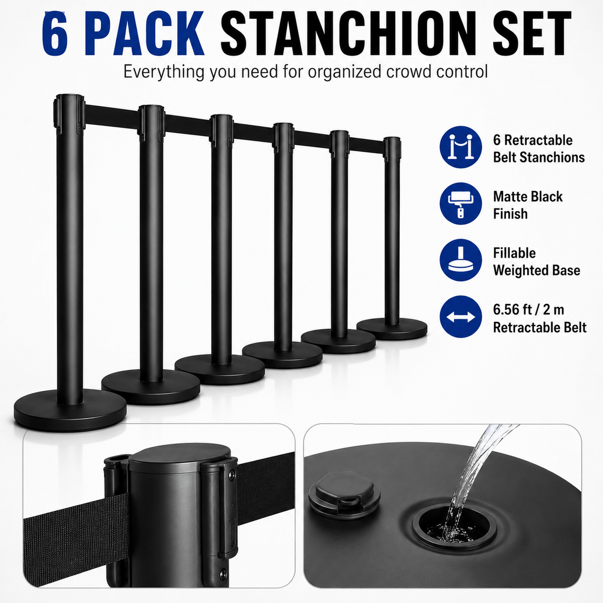 Crowd Control Stanchion Multiple Styles | Retractable Belt & Velvet Rope Queue Barrier Posts for Events, Weddings, Red Carpet & Venue Line Management