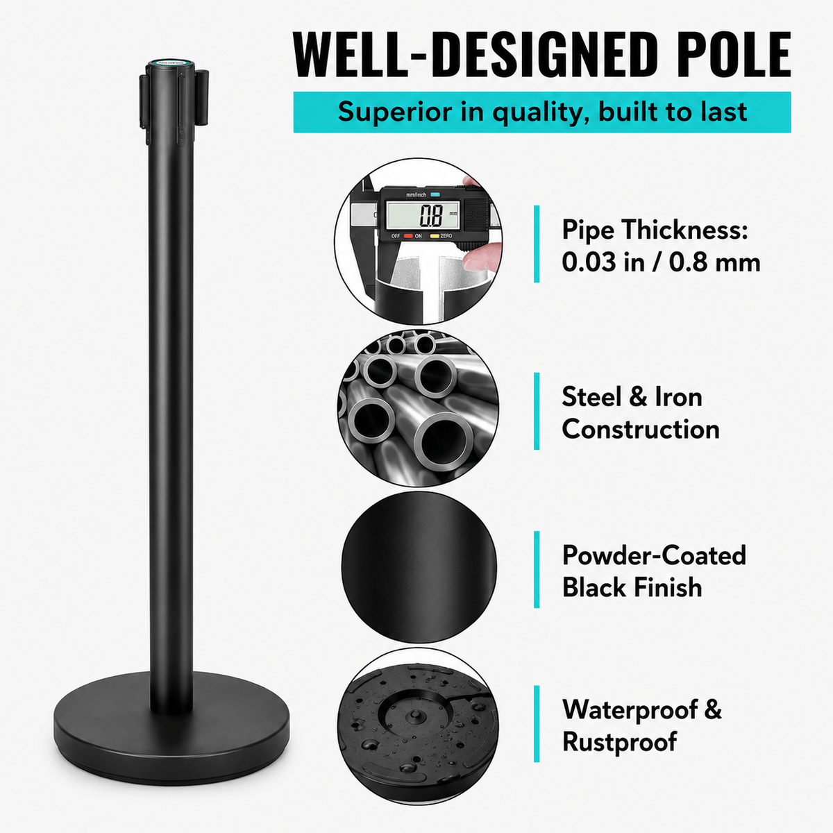 Crowd Control Stanchion Multiple Styles | Retractable Belt & Velvet Rope Queue Barrier Posts for Events, Weddings, Red Carpet & Venue Line Management