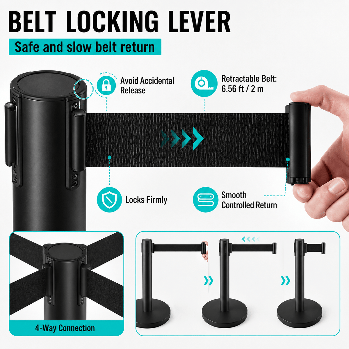 Crowd Control Stanchion Multiple Styles | Retractable Belt & Velvet Rope Queue Barrier Posts for Events, Weddings, Red Carpet & Venue Line Management