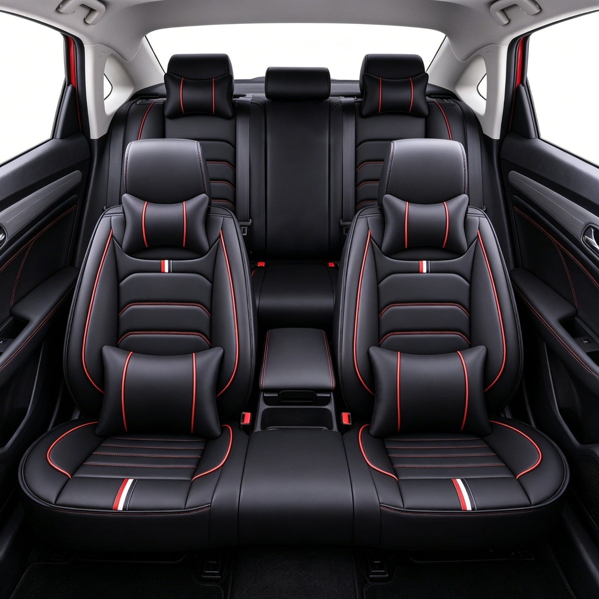 Universal Full Set 5 Car Seat Covers for 5-Seater Vehicles, Waterproof Faux Leather Auto Seat Cushion Protector, Multiple Styles Black Red Pink Blue Orange Gray Car Seat Covers Interior Decoration for Sedan SUV Van Pickup Truck