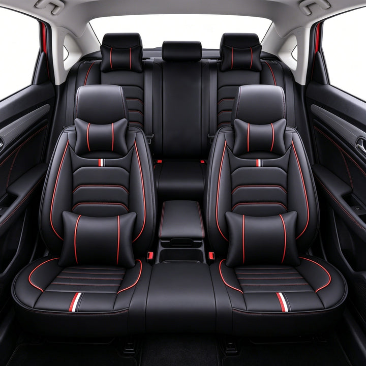 Universal Full Set 5 Car Seat Covers for 5-Seater Vehicles, Waterproof Faux Leather Auto Seat Cushion Protector, Multiple Styles Black Red Pink Blue Orange Gray Car Seat Covers Interior Decoration for Sedan SUV Van Pickup Truck