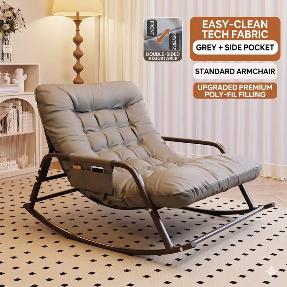 Linen Fabric Rocking Recliner Chair, Upholstered Glider Rocker with Armrests, Ergonomic Lounge Chair for Living Room, Bedroom