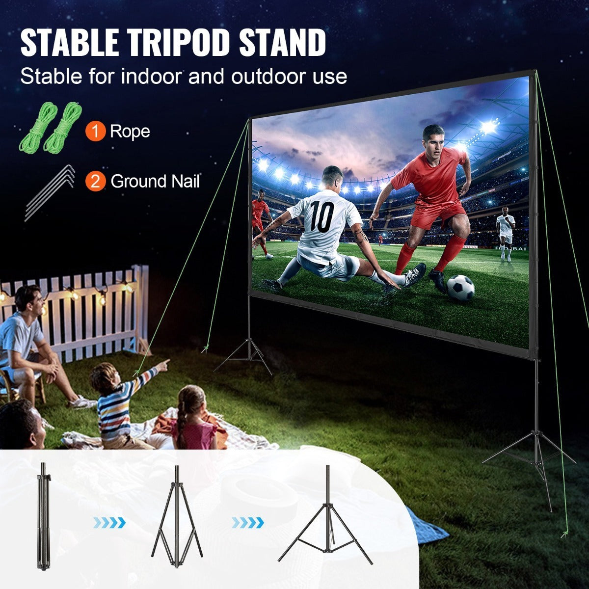 100/120/150 inch Projector Screen with Stand, 16:9 4K HD Portable Projection Screen for Indoor Outdoor Home Theater, Backyard Movie Night