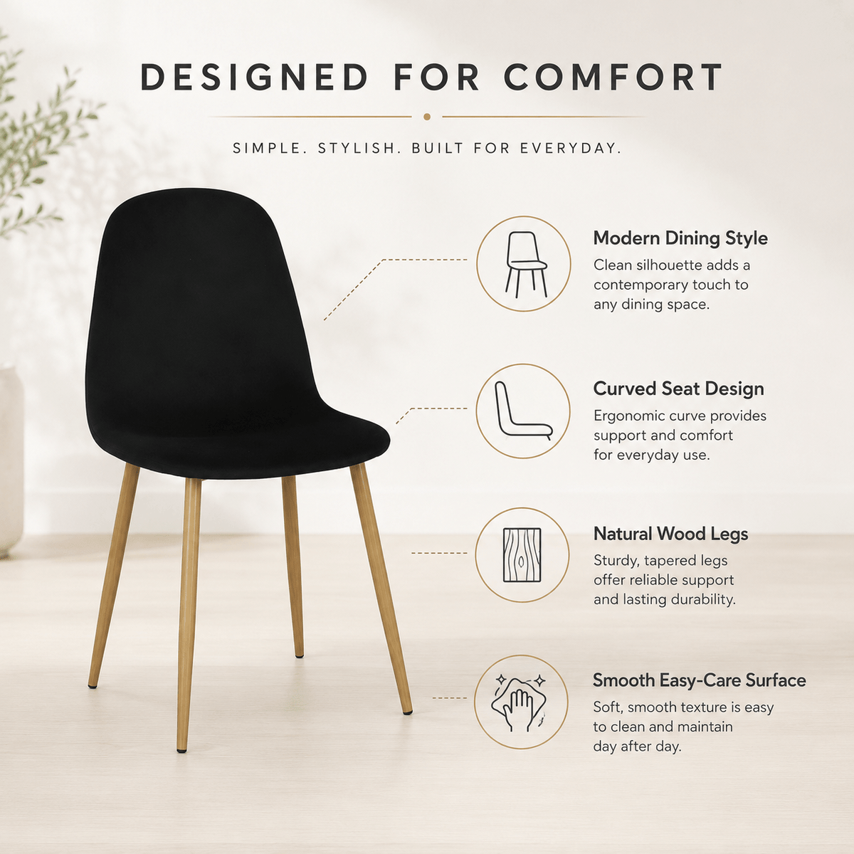 Mid-Century Fabric Dining Chairs 1/2/4, Gold Metal Legs Indoor & Outdoor