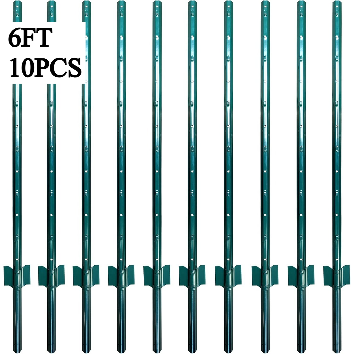 4/5/6/7FT Metal Fence Posts, 10-Pack Heavy Duty Green T-Posts for Outdoor Garden Fencing, Metal Fence Stakes for Outdoor Garden & Yard Fencing, Sturdy and Practical Design